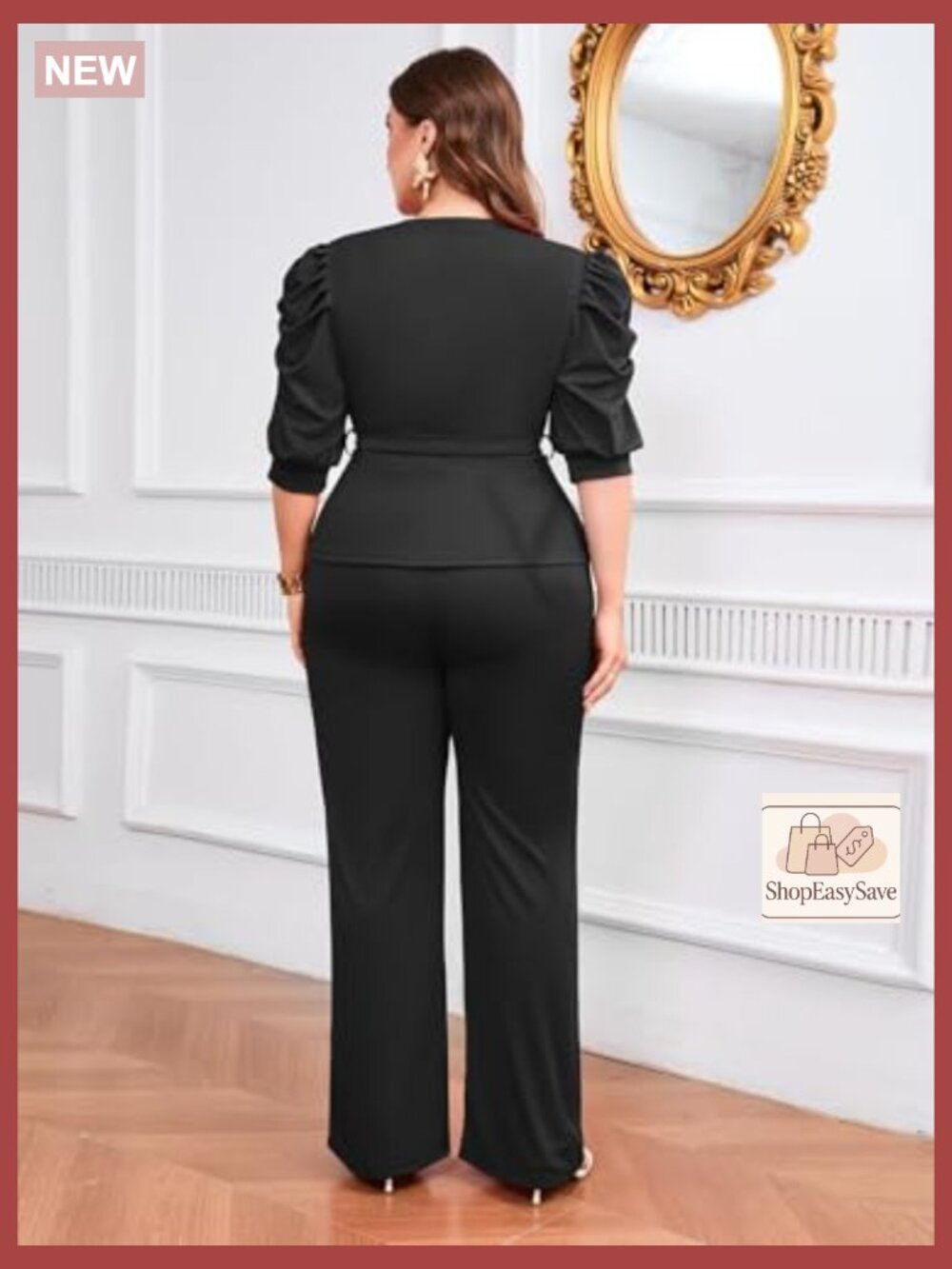 Dressy 2 Piece Pant Set Ruffle Top Wide Leg Business Pantsuits Fall Outfits - Picture 6 of 7